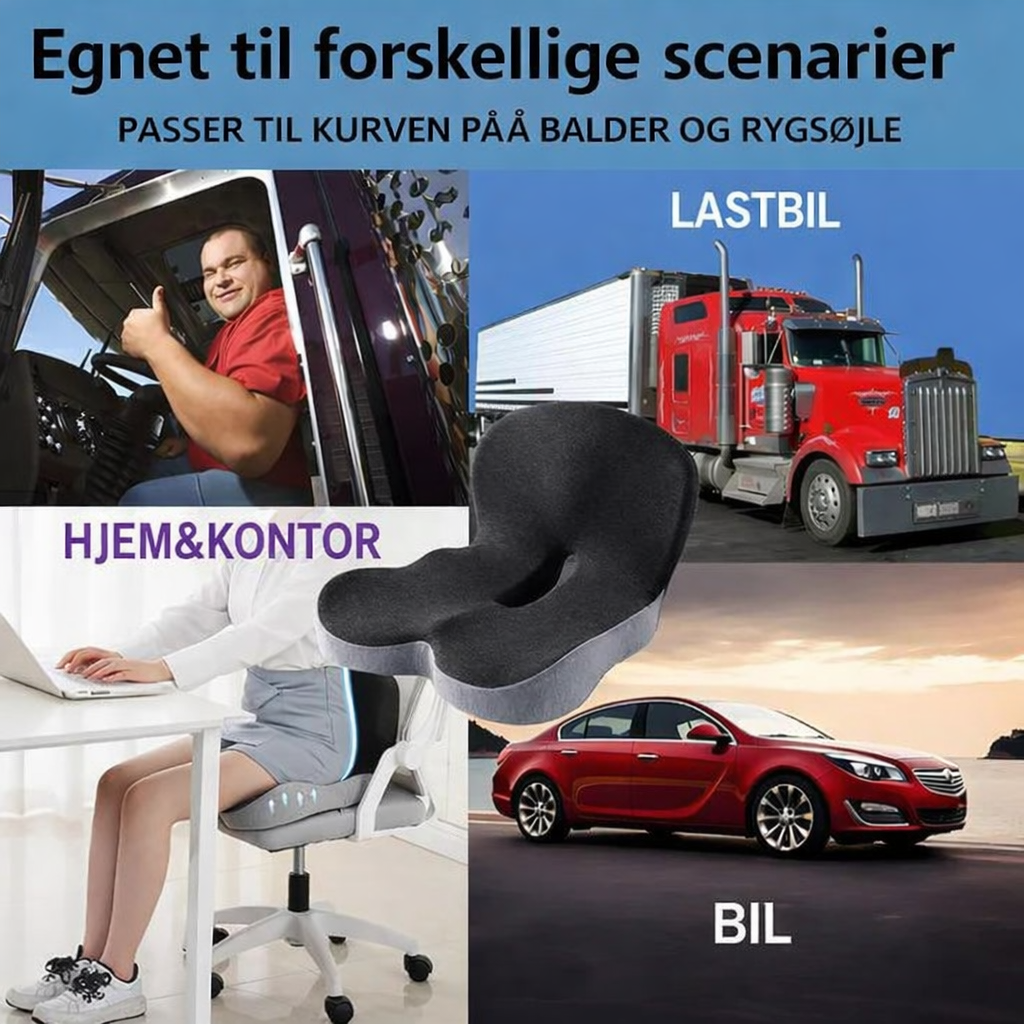 🎁 BEGRÆNSET TILBUD – 50% RABAT 🎁 ComfortSeat™ Skridsikker Memory Foam Sædepude