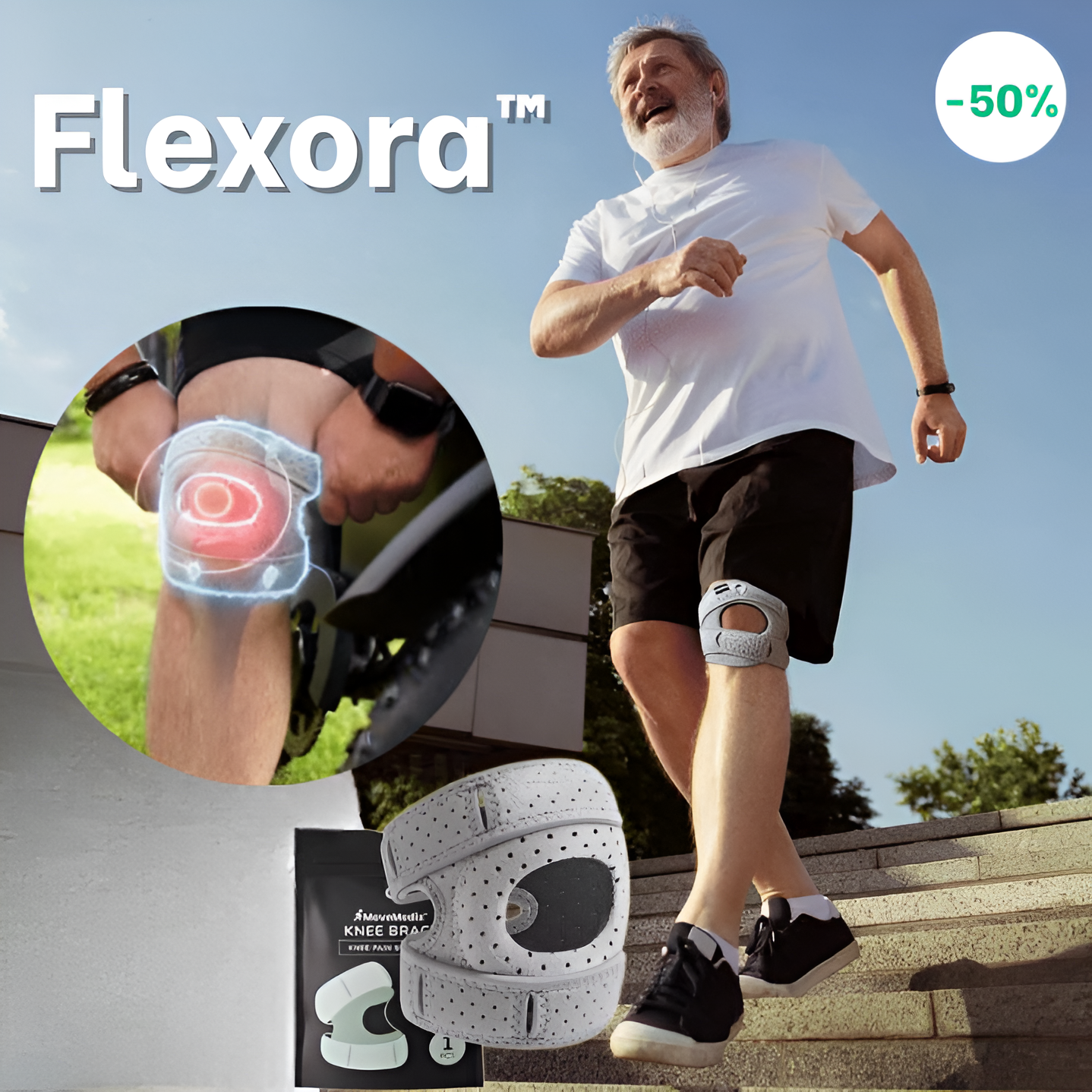 Flexora™ Knæstøtte | Hjælper med at lindre knæproblemer og fremmer mobilitet – mærk forskellen på bare få dage!
