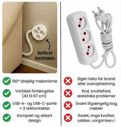 PlugPro™ – Udvidelig og roterbar stikdåseforlænger (EU-stik)